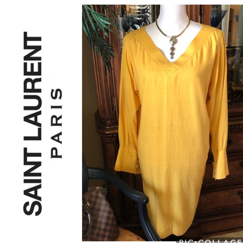 Saint Laurent Paris Vintage Yellow Dress Vintage 90’s Bergdorf Goodman Size S